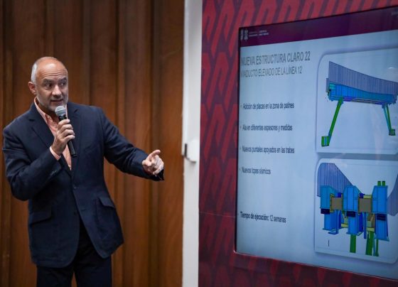 Martí Batres, jefe de Gobierno, informó que se desmontará una trabe (el “claro 22”) entre las estaciones Zapotitlán y Nopalera del tramo elevado de la Línea 12 del Metro para reconstruirla a fin de preservar los niveles más altos de seguridad estructural que se requieren. FOTO: GCDMX