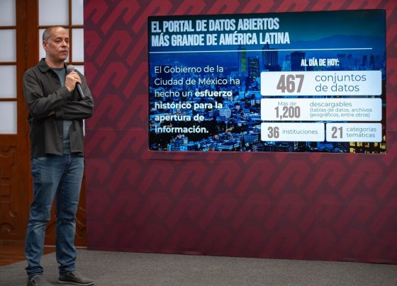 “Es el portal de datos abiertos más grande de América Latina”, presumió el Jefe de Gobierno, Martí Batres Guadarrama, al presentar el nuevo sitio web de la administración de la capital del país, en el que se puede navegar en todo un sistema masivo de transparencia, moderno e innovador, que permite a la población acceder a información confiable sobre temas relevantes de manera sencilla y gratuita. FOTO: GCDMX