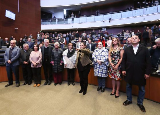 La presidenta de la Mesa Directiva del Senado, Ana Lilia Rivera Rivera, le tomó la protesta constitucional a Lenia Batres Guadarrama, para asumir el cargo de ministra de la Suprema Corte de Justicia de la Nación (SCJN), por un periodo de 15 años. FOTO: Senado