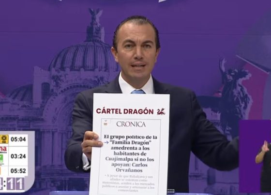 En su mensaje final, el candidato a alcalde de Cuajimalpa, Carlos Orvañanos asestó el golpe que noqueó a su adversario, Gustavo Mendoza, candidato de Morena: se refirió a su grupo político como "Cartel Dragón". FOTO: Tomada del video del debate
