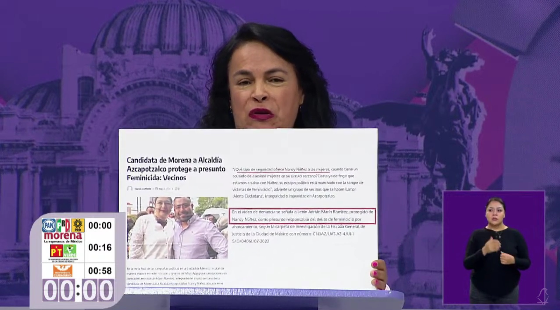 Margarita Saldaña evidenció otra grave incongruencia de Núñez, pues vecinos de la demarcación acusan que su coordinador de campaña, Lenin Adrián Martín Ramírez, está acusado de feminicidio y ella lo protege. FOTO: Captura de pantalla video oficial