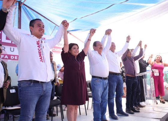 La candidata a la Jefatura de Gobierno en la Ciudad de México, Clara Brugada, aseguró que Janecarlo Lozano ganará las elecciones el próximo 2 de junio y se convertirá en el alcalde de Gustavo A. Madero. FOTO: Especial