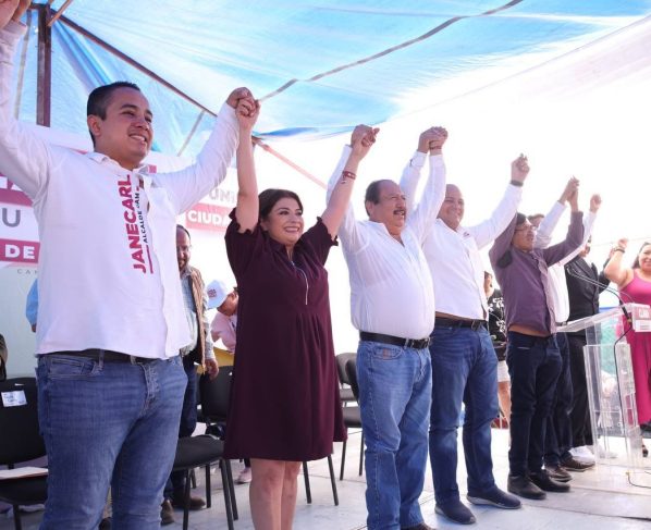 La candidata a la Jefatura de Gobierno en la Ciudad de México, Clara Brugada, aseguró que Janecarlo Lozano ganará las elecciones el próximo 2 de junio y se convertirá en el alcalde de Gustavo A. Madero. FOTO: Especial