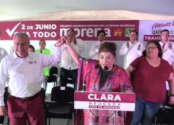 A fin de que durante su gobierno cuente con un buen Presupuesto de Egresos, la candidata de Morena a la Jefatura de Gobierno, Clara Brugada, de manera enfática hizo un llamado a que la gente en la demarcación Iztacalco vote por Pablo Trejo, candidato a diputado local por el Distrito 13 de la Ciudad de México, con cabecera en esa Alcaldía. FOTO: Especial