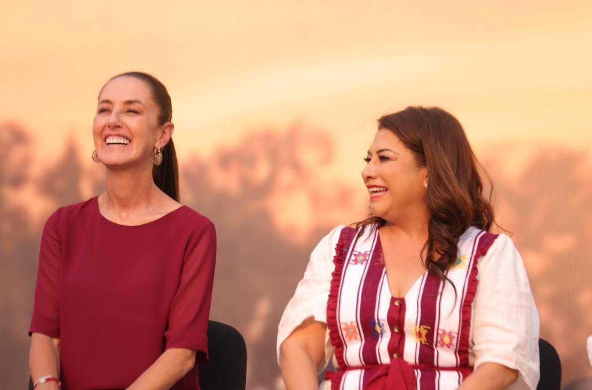 Claudia Sheinbaum, candidata a la Presidencia de México y Clara Brugada, candidata a la Jefatura de la Ciudad de México, ambas por la coalición “Sigamos Haciendo Historia”, presentaron sus propuestas para las alcaldías de Milpa Alta y Tláhuac en obras sociales, programas y acciones para los que tienen mayores necesidades. FOTO: Especial