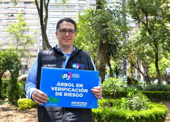 Desde el Parque Acacias, Luis Mendoza informó sobre la instalación de señalamientos de advertencia y la intervención de árboles con alto riesgo de colapso. FOTO: Especial
