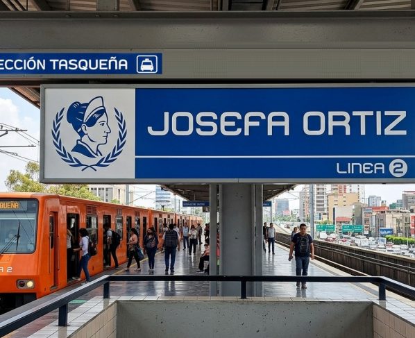 Bien podría concretarse la idea de que le cambien de nombre a la estación Villa de Cortés. Aquí les damos una propuesta de nuevo nombre: estación “Josefa Ortiz”, que le da identidad local, pues a 100 metros se ubica la colonia que lleva ese nombre. FOTO: Render IA Gemini