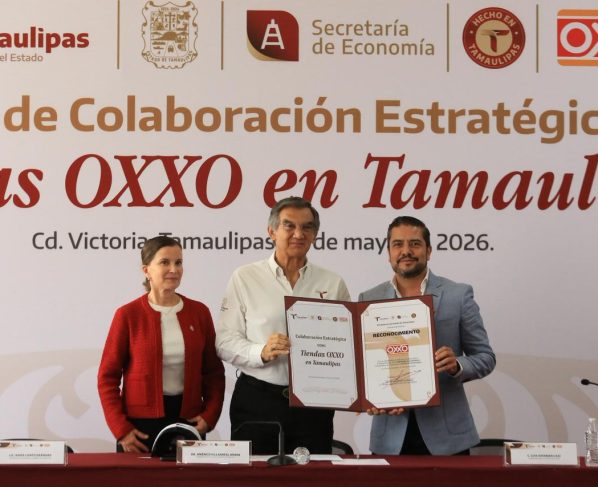 Al atestiguar el anuncio de inversión por 300 millones de pesos y la apertura de 60 nuevas tiendas de la cadena OXXO en el estado -que generarán 450 empleos directos-, el gobernador de Tamaulipas, Américo Villarreal Anaya, sostuvo que esta decisión refleja la confianza de las empresas en las condiciones de desarrollo y seguridad que hay en la entidad. FOTO: Especial
