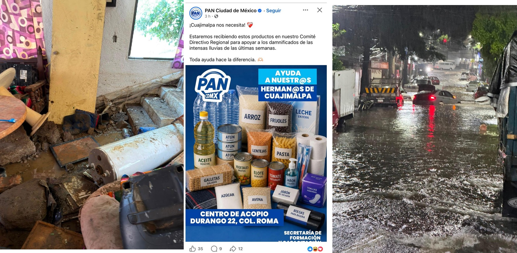 Aunque los diputados del PAN siguen apáticos en apoyar a la gente afectada por las lluvias torrenciales en Cuajimalpa, al menos la dirigencia del PAN ya reaccionó este martes, nueve días después, y se acordó de sus “hermanos” de aquella demarcación (así los llamó). FOTO: Especial